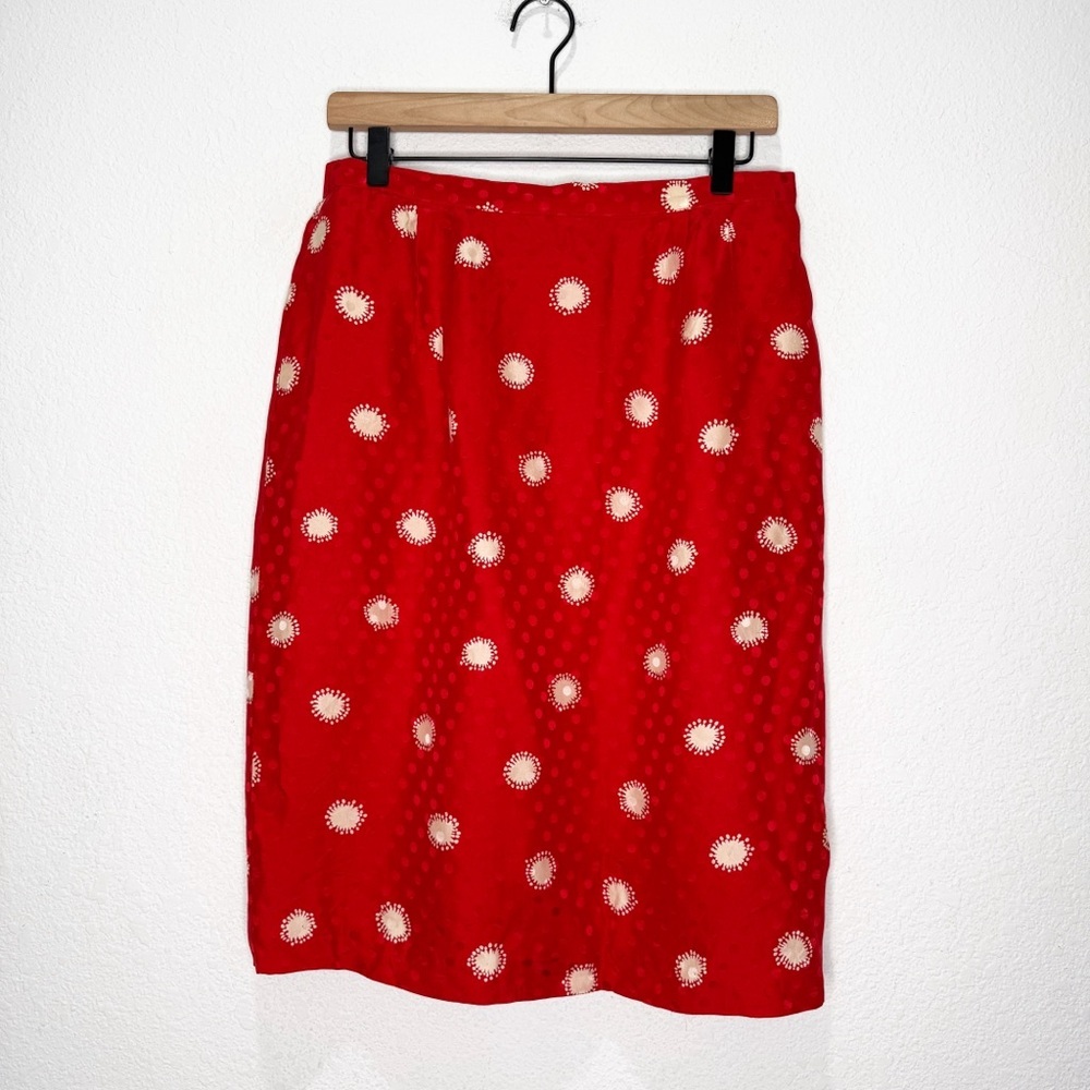 Vintage 100% Silk Polka Dot Red Pin Up Skirt Pockets